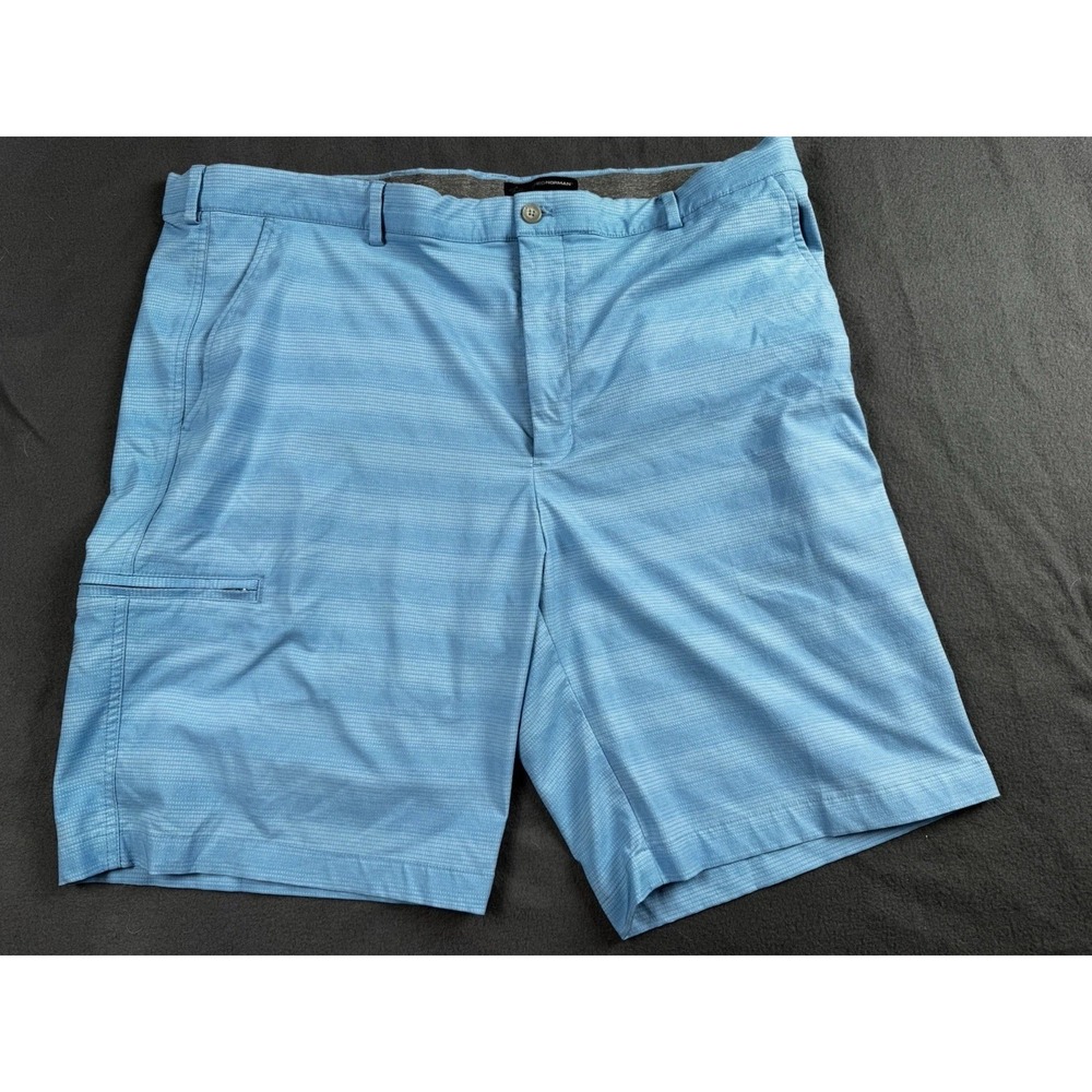 Greg Norman Shark Blue Golf Shorts Mens 40 Flat Front Performance Plaid Textured